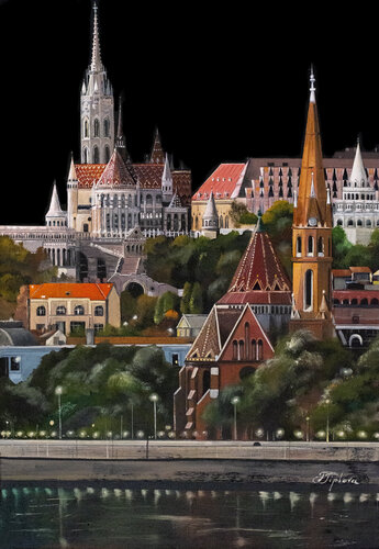 BUDAPEST AT NIGHT van Tetiana Tiplova, Schilderij te koop op Singulart