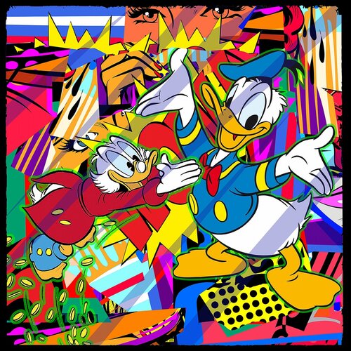Never Duck Family Riches (Pop Art, Street Art, Urban Art, Disney, Donald Duck) van Agent X, Afdruk te koop op Singulart