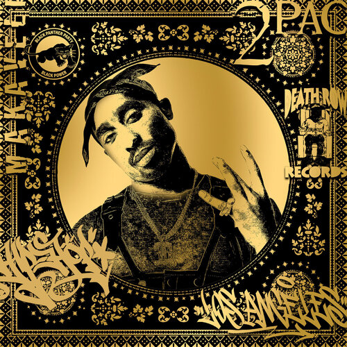 2 Pac (Gold) (50 Years, Hip Hop, Rap, Iconic, Artist, Musician, Rapper, Anniversary, Legend, Pop Art) van Agent X, Afdruk te koop op Singulart