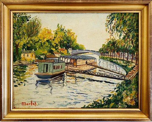 Péniches sur la rivière von Élisée Maclet, Malerei kaufen auf Singulart
