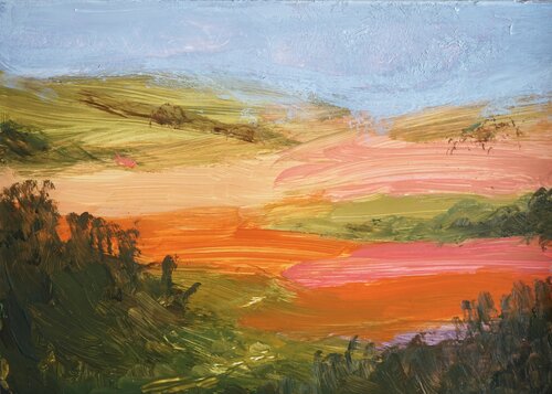 A piece of peace - landscape in vibrant colours de Magnus Lindblom, Pintura a la venta en Singulart
