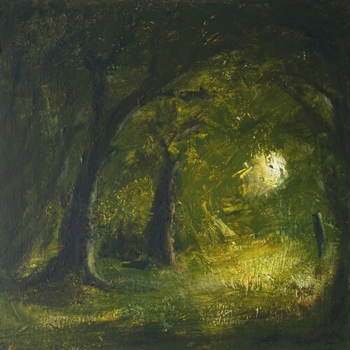 The opening - semi abstract landscape of forest in green von Magnus Lindblom, Malerei kaufen auf Singulart