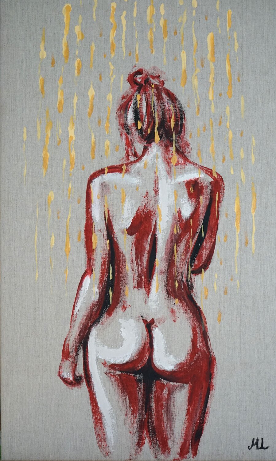 Naked woman in golden light Magnus Lindblom Originalgemälde zu verkaufen
