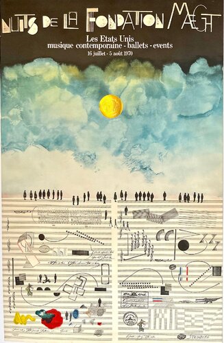 Saul Steinberg, Rare 1970 poster with gold stamp: Nuits de La Fondation Maeght music festival by Saul Steinberg, Print for Sale on Singulart