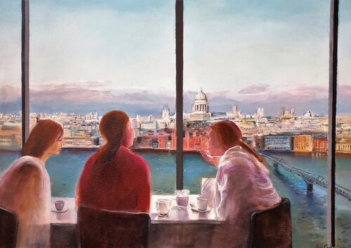 Puente del Milenio desde la Tate Gallery de Londres van Luis Carlón López, Schilderij te koop op Singulart