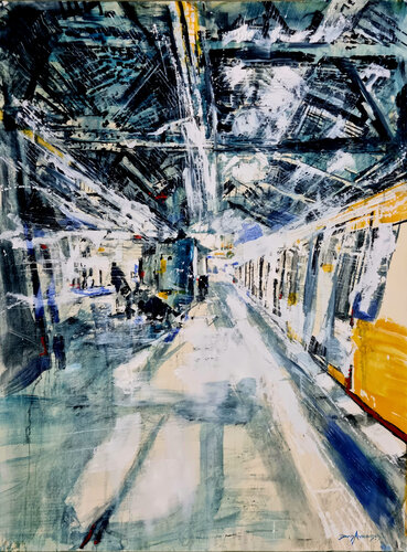 Resounding  -  Warschauer UBahn  Berlin by David Antonides, Painting for Sale on Singulart