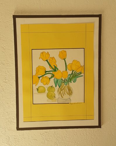 Gelbe Tulpen  und  grüne  Apfel von Angelo Marzullo, Malerei kaufen auf Singulart