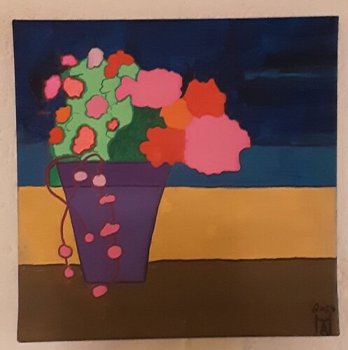 Geranien in topf di Angelo Marzullo, Pittura in vendita su Singulart