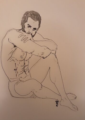 Studie zu männliche akt di Angelo Marzullo, Disegno in vendita su Singulart