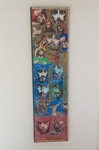 Glaube  und Hoffnung  das ist eine religiösen Bild,17 mal Jesus, ein mal Gottes Vater, und 4 mal die Mutter  Maria!Es solle Trost spenden an alle die leiden  oder gelitten  haben. de Angelo Marzullo, Pintura a la venta en Singulart