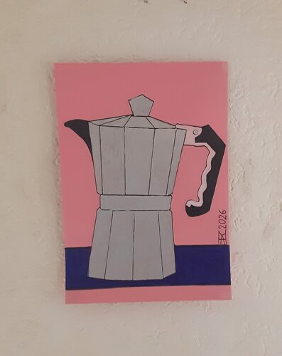 Espresso e pronto con La caffettiera von Angelo Marzullo, Malerei kaufen auf Singulart