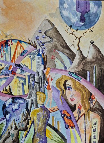 Mujer en la carretera von Victor Collcardenas, Werk auf Papier kaufen auf Singulart