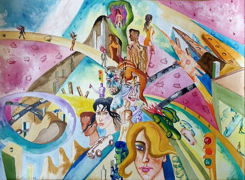 Ciudad bajo la lluviaa von Victor Collcardenas, Werk auf Papier kaufen auf Singulart