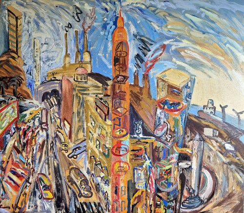 Ciudad portuaria by Victor Collcardenas, Painting for Sale on Singulart