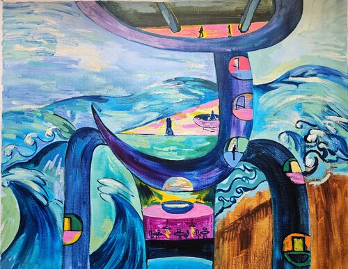 Construcción delante del mar von Victor Collcardenas, Malerei kaufen auf Singulart