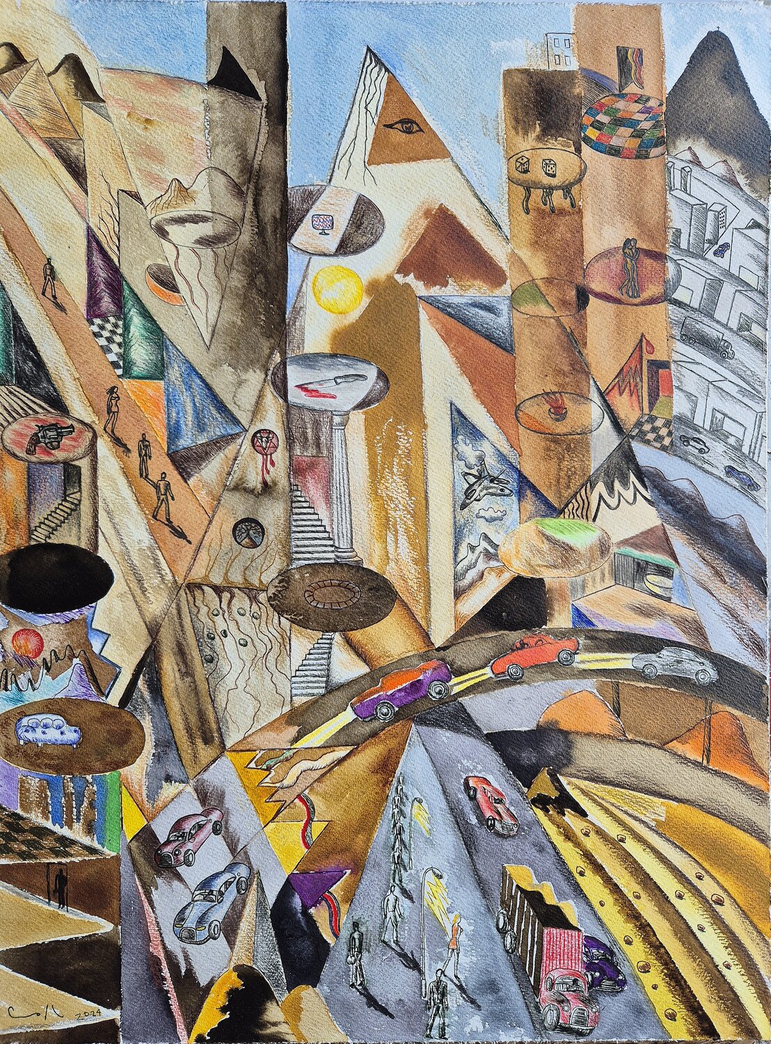 Ciudad bajo un nuevo orden Victor Collcardenas Werk auf Papier zu verkaufen
