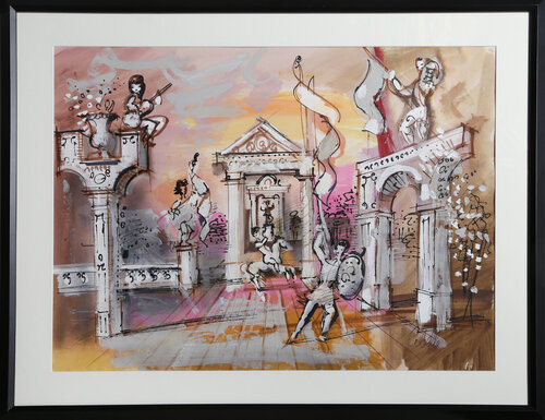 Sculpture Plaza with Flags de Charles Cobelle, Pintura a la venta en Singulart