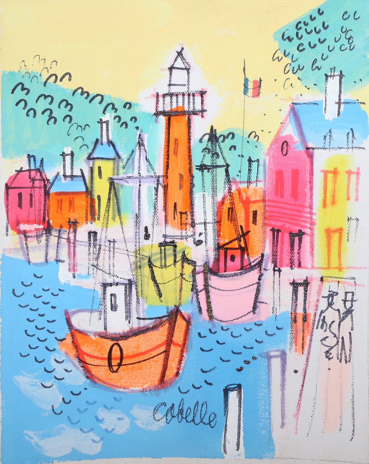 Lighthouse and Sailboat Docks Charles Cobelle Origineel schilderij te koop