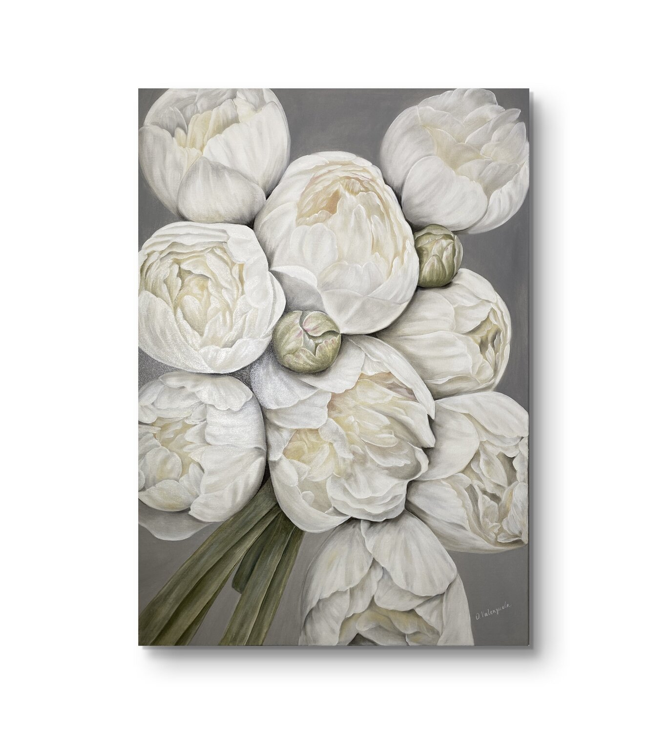 White Peony Olga Valenzuela Origineel schilderij te koop