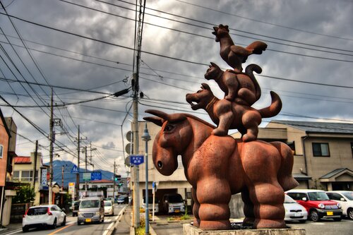 Kawaguchiko - Die Bremer Stadtmusikanten in Japan van Andreas Bromba, Fotografie te koop op Singulart