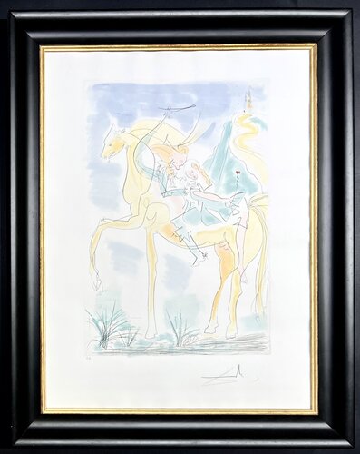 Salvador Dalì (1904-1989) - Couple à cheval - Drypoint etching with stencil on Rives paper - 1971 di Salvador Dalí, Opera su carta in vendita su Singulart