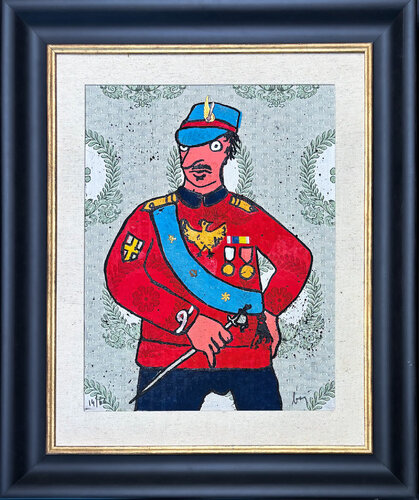 Enrico Baj (1924–2003) - Décoré - Colour etching and collage on brocade - 1972 by Enrico Baj, Work on Paper for Sale on Singulart