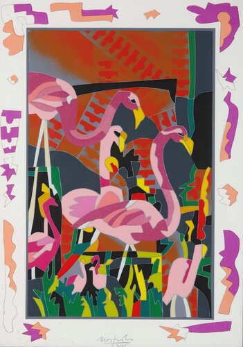 Ugo Nespolo (1941) - Fenicotteri rosa - screen printing on paper van Ugo Nespolo, Afdruk te koop op Singulart