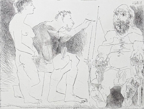 Pablo Picasso (1881–1973)- Peintre au travail - Etching on BFK Rives paper- 1963 van Pablo Picasso, Afdruk te koop op Singulart
