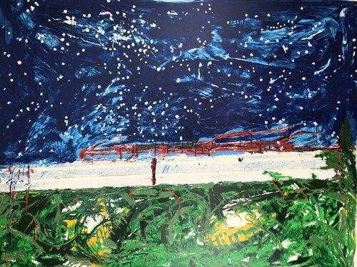 Mario Schifano (1934–1998) – TRENO GIAPPONESE – Enamel screen print in 48 colors on Magnani paper – 1989 van Mario Schifano, Afdruk te koop op Singulart