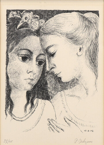 Paul Delvaux (1897–1994) - Secrets - Lithograph on Arches paper - 1972 by Paul Delvaux, Print for Sale on Singulart