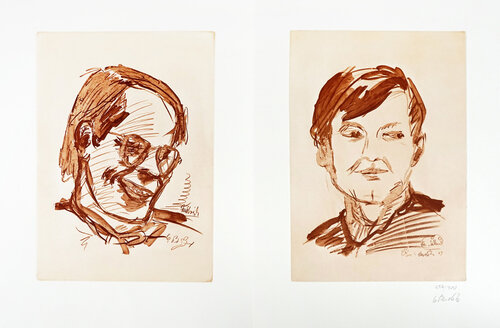 Georg Baselitz (1938) - Doppelporträt Heiner Friedrich und Franz Dahlem - Heliogravure on bifolio - 1971 by Georg Baselitz, 인쇄 for Sale on Singulart