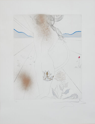 Salvador Dalí (1904–1989) – Nude with garter – Drypoint, etching with aquatint, hand-coloured on paper – 1969 par Salvador Dalí, Édition en vente sur Singulart