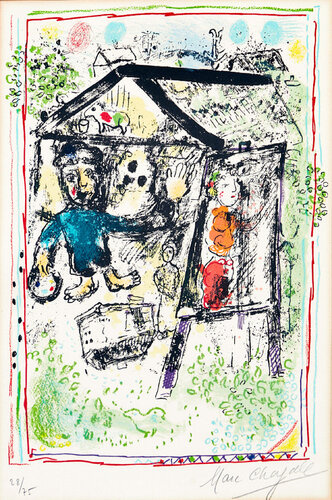 Marc Chagall (1887–1985) - Le Peintre devant le Village I - Color lithograph on Arches paper - 1969 by Marc Chagall, Print for Sale on Singulart