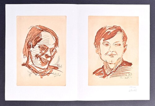Georg Baselitz (1938) - Doppelporträt Heiner Friedrich und Franz Dahlem - Heliogravure on bifolio - 1971 by Georg Baselitz, Print for Sale on Singulart