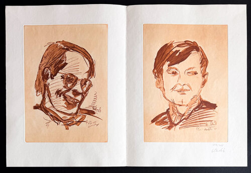 Georg Baselitz (1938) - Doppelporträt Heiner Friedrich und Franz Dahlem - Heliogravure on bifolio - 1971 van Georg Baselitz, Afdruk te koop op Singulart