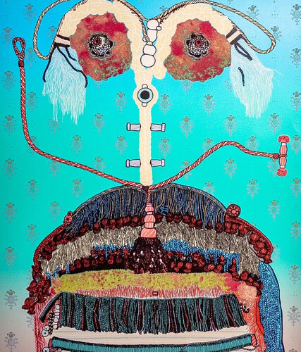 Enrico Baj (1924–2003) – La Principessa Caterina Romanovna Vorontsova Dashkova – Color mixed-media with collage on paper – 1975 de Enrico Baj, Obra en papel a la venta en Singulart