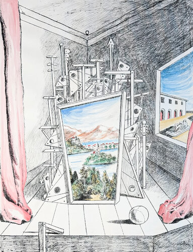 Giorgio De Chirico (1888–1978) - Interno Metafisico - Watercolor on a lithographic base - 1969 by Giorgio de Chirico, Print for Sale on Singulart