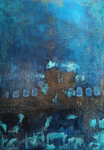 251101 - BLUE MOOD van Laurence Hubswerlin Diradourian, Schilderij te koop op Singulart