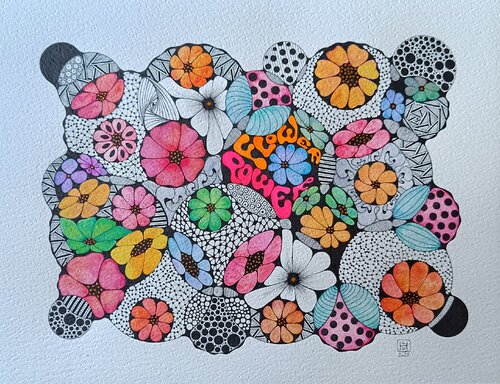 250901Z - FLOWER POWER by Laurence Hubswerlin Diradourian, 종이 for Sale on Singulart