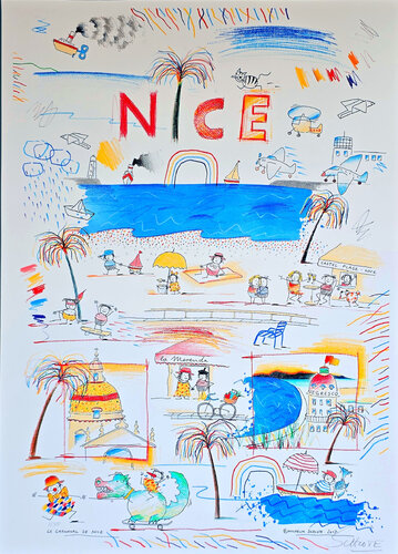 Le Carnaval De Nice (Fun, Colorful, Vibrant, Playful, Comic) by Wilhelm Schlote, Print for Sale on Singulart