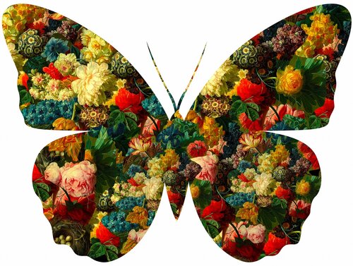 Butterfly on White Background (Silhouette, Nature, Flowers, Floral, Vibrant, Baroque) van Agent X, Afdruk te koop op Singulart