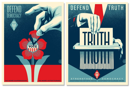 Defend Democracy, Defend Truth - MATCHING NUMBERS by Shepard Fairey, 인쇄 for Sale on Singulart
