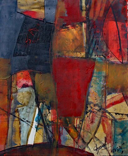 ABSTRACTION AU VASE ROUGE OU LE GRAND VASE ROUGE von JACQUES DONNEAUD, Malerei kaufen auf Singulart