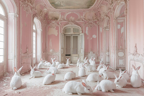 Les lapins se cachent pour mieux rire - Casino abandonné, Luxembourg, 2046 - (Papier Hahnemühle FineArt Pearl, 285g/m2). van Francis Meslet, Digitaal te koop op Singulart