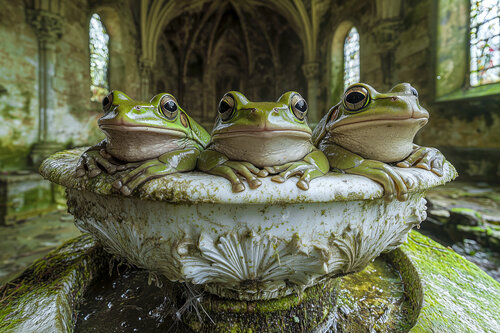 Les grenouilles de bénitier, chapelle castrale abandonnée, France 2046 - (Papier Hahnemühle FineArt Pearl, 285g/m2). de Francis Meslet, Digital a la venta en Singulart
