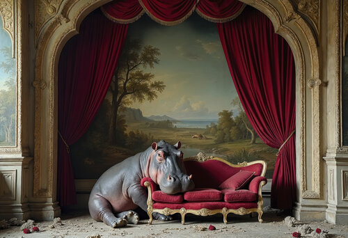 Couch Hippotato, Abandoned Theater, France 2046, France 2046 - (Papier Hahnemühle FineArt Pearl, 285g/m2). von Francis Meslet, Digital kaufen auf Singulart