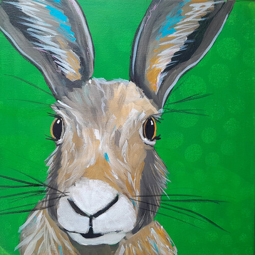 Hase in Grün - Little Friend von Barbara Dräger, Malerei kaufen auf Singulart