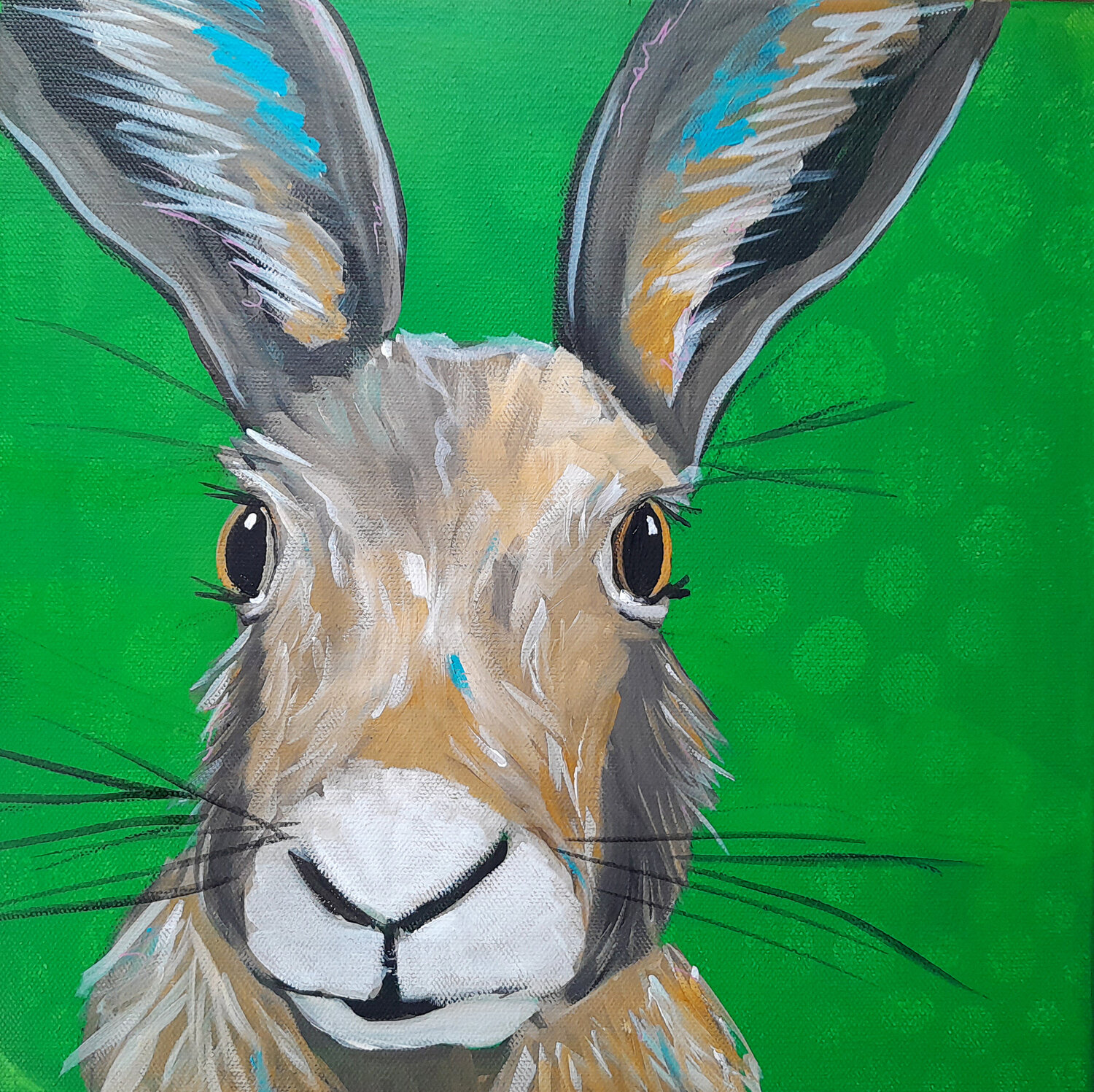 Hase in Grün - Little Friend Barbara Dräger Originalgemälde zu verkaufen