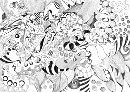608. Black and white detailed doodles pen drawing par Veera Zukova, Dessin en vente sur Singulart