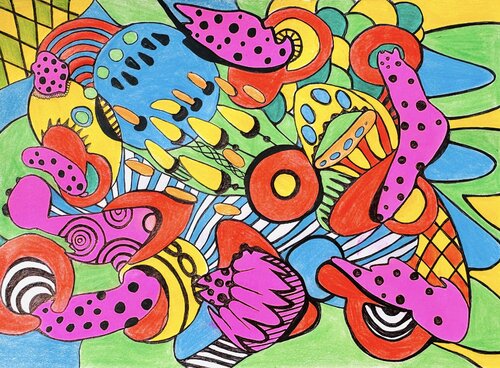 650. Colorful Abstract Expression: Exploring Psychedelic Realms par Veera Zukova, Peinture en vente sur Singulart